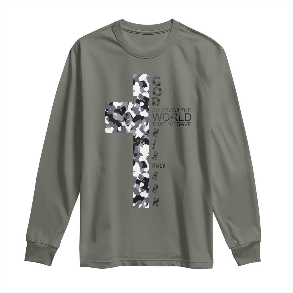 Son Of God Jesus Long Sleeve Shirt Camo Christ Cross Christian 9 John 3 16 TS10 Military Green Print Your Wear
