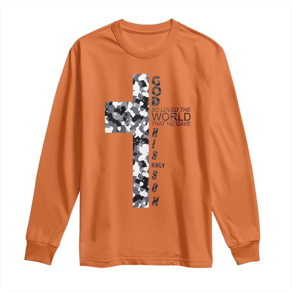 Son Of God Jesus Long Sleeve Shirt Camo Christ Cross Christian 9 John 3 16 TS10 Orange Print Your Wear