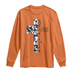 Son Of God Jesus Long Sleeve Shirt Camo Christ Cross Christian 9 John 3 16 TS10 Orange Print Your Wear