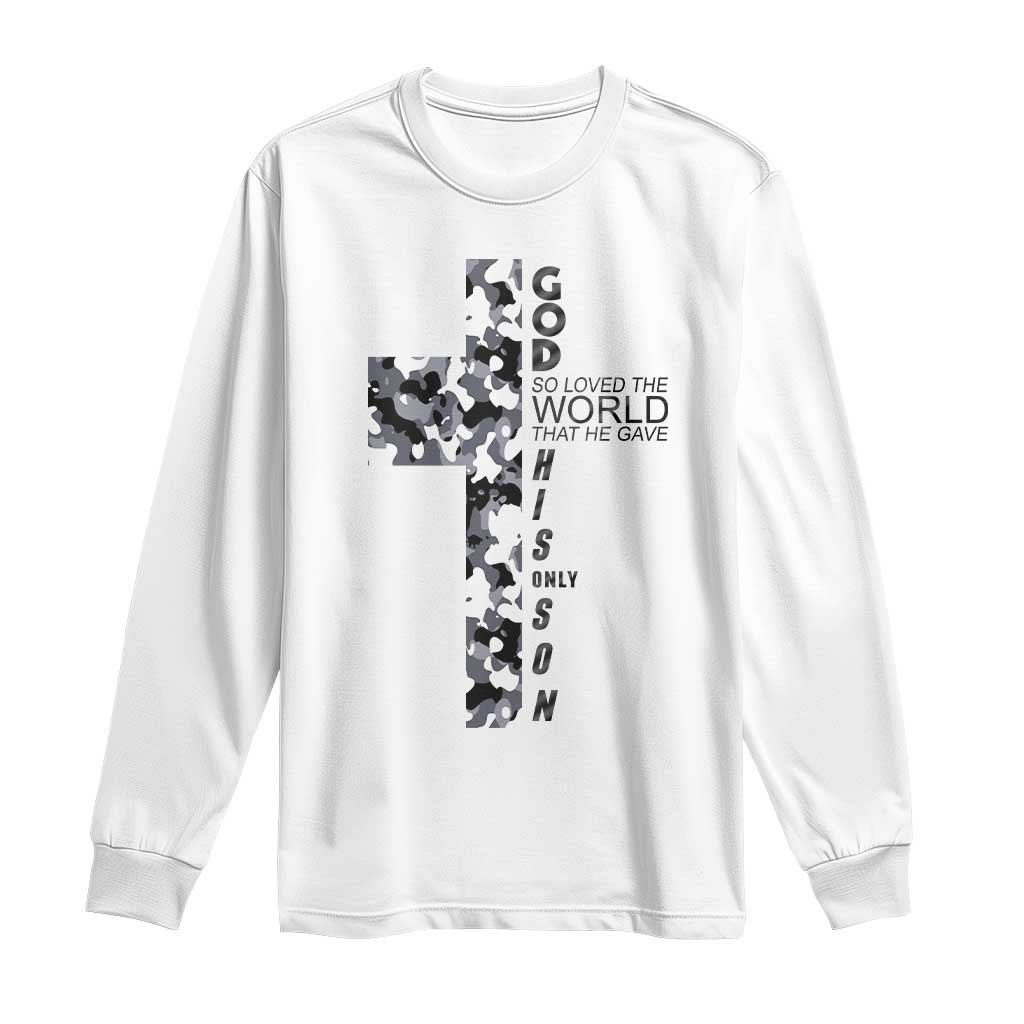 Son Of God Jesus Long Sleeve Shirt Camo Christ Cross Christian 9 John 3 16 TS10 White Print Your Wear