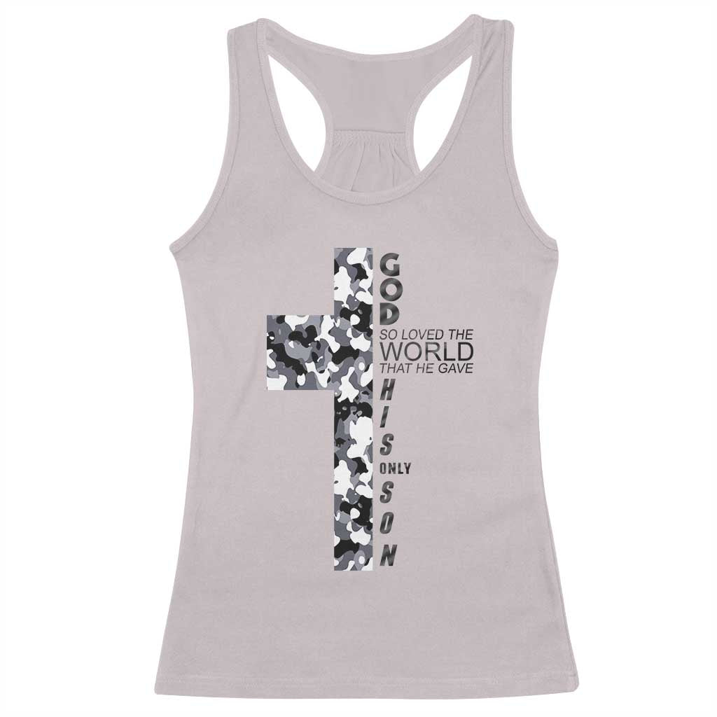 Son Of God Jesus Racerback Tank Top Camo Christ Cross Christian 9 John 3 16 TS10 Ice Gray Print Your Wear
