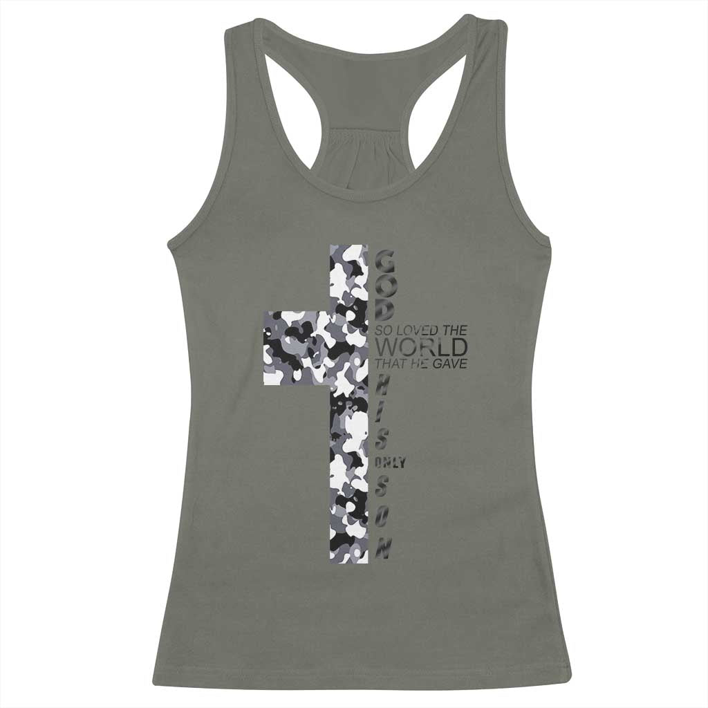 Son Of God Jesus Racerback Tank Top Camo Christ Cross Christian 9 John 3 16 TS10 Military Green Print Your Wear