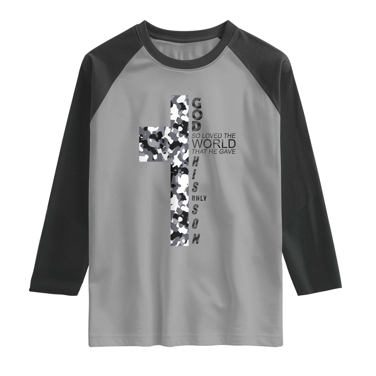 Son Of God Jesus Raglan Shirt Camo Christ Cross Christian 9 John 3 16 TS10 Sport Gray Black Print Your Wear