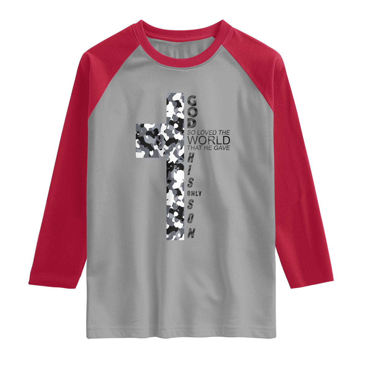 Son Of God Jesus Raglan Shirt Camo Christ Cross Christian 9 John 3 16 TS10 Sport Gray Red Print Your Wear