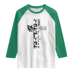 Son Of God Jesus Raglan Shirt Camo Christ Cross Christian 9 John 3 16 TS10 White Kelly Green Print Your Wear