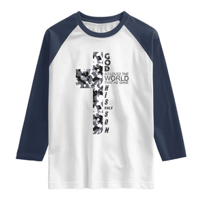 Son Of God Jesus Raglan Shirt Camo Christ Cross Christian 9 John 3 16 TS10 White Navy Print Your Wear
