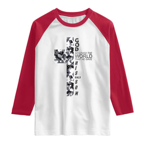 Son Of God Jesus Raglan Shirt Camo Christ Cross Christian 9 John 3 16 TS10 White Red Print Your Wear