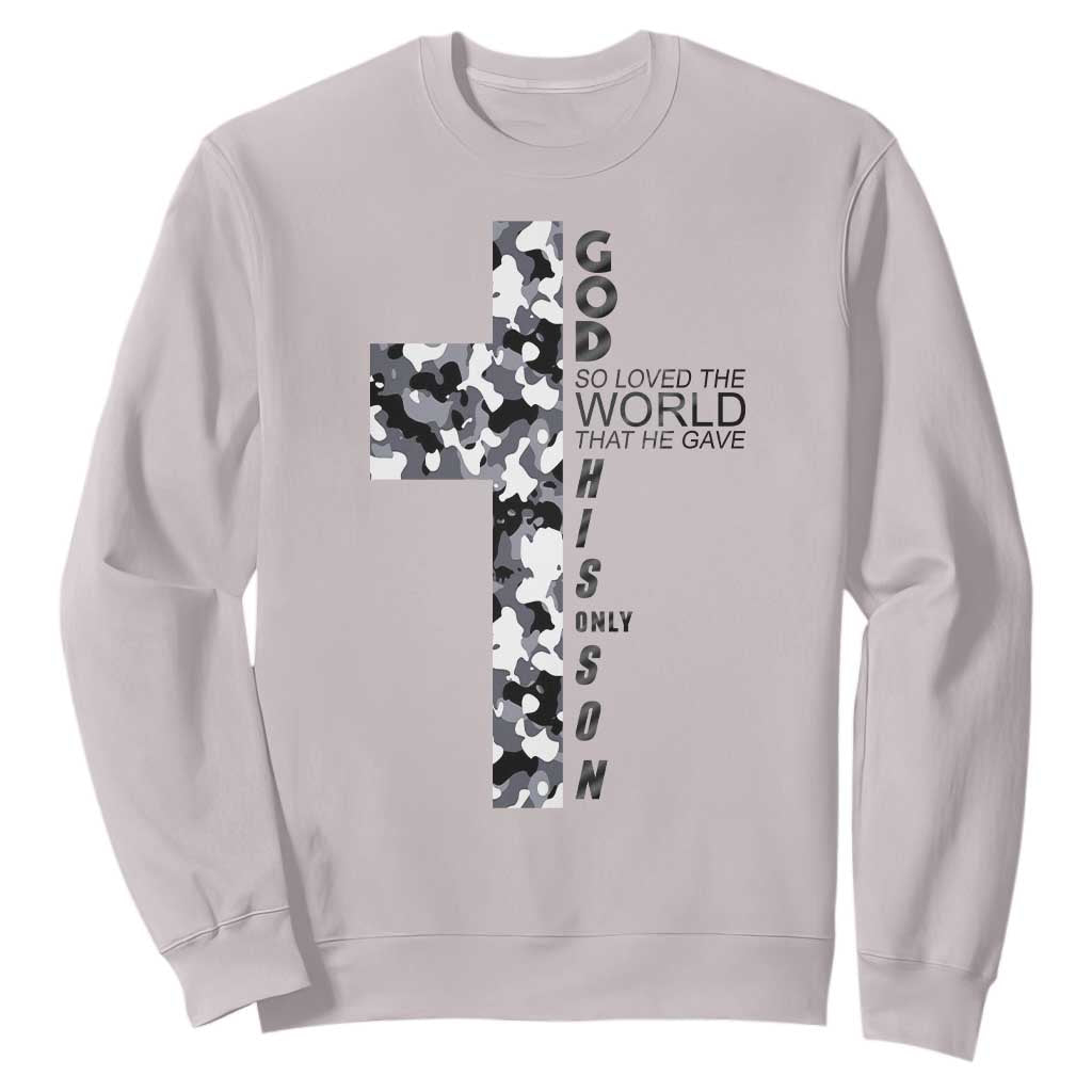 Son Of God Jesus Sweatshirt Camo Christ Cross Christian 9 John 3 16 TS10 Ice Gray Print Your Wear