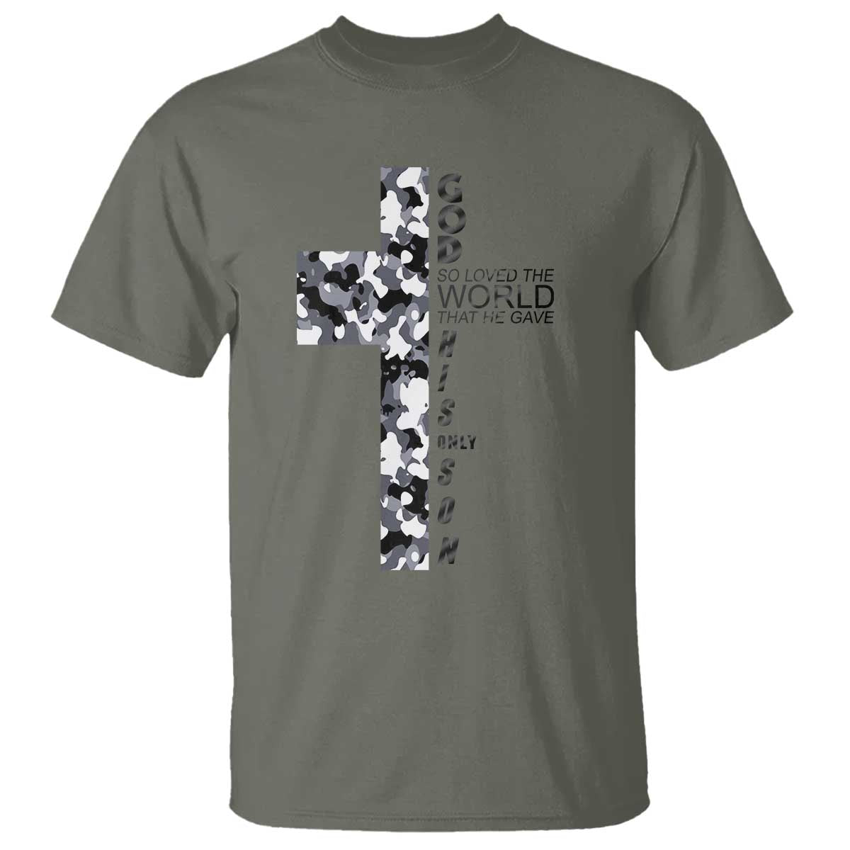 Son Of God Jesus T Shirt Camo Christ Cross Christian 9 John 3 16 TS10 Military Green Print Your Wear