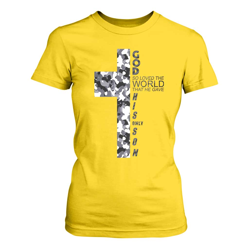 Son Of God Jesus T Shirt For Women Camo Christ Cross Christian 9 John 3 16 TS10 Daisy Print Your Wear
