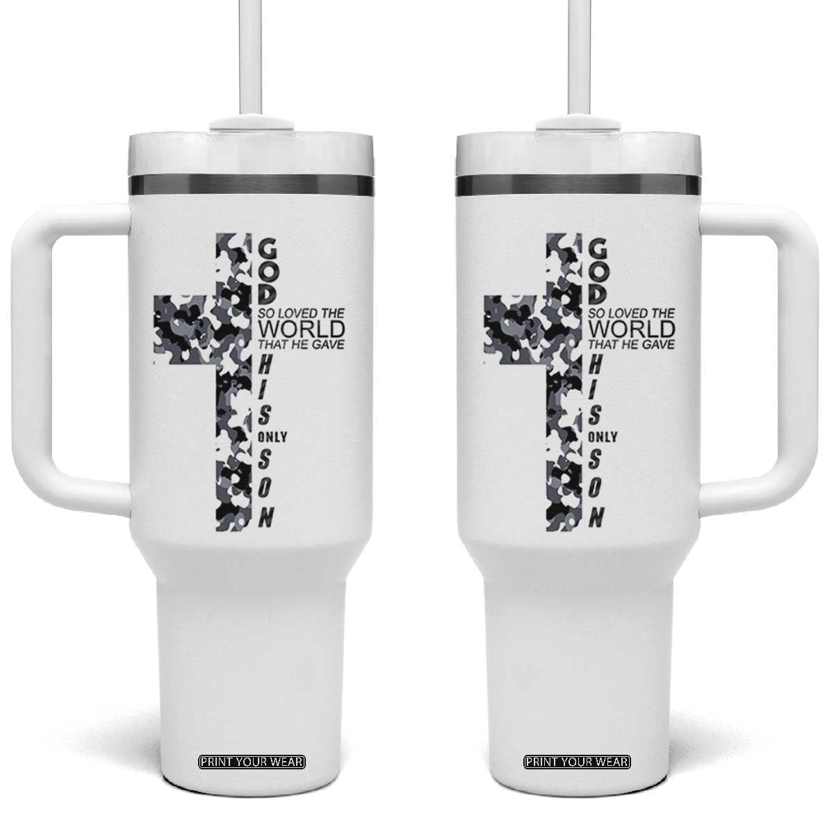 Son Of God Jesus Tumbler With Handle Camo Christ Cross Christian 9 John 3 16 TS10 One Size: 40 oz White Print Your Wear