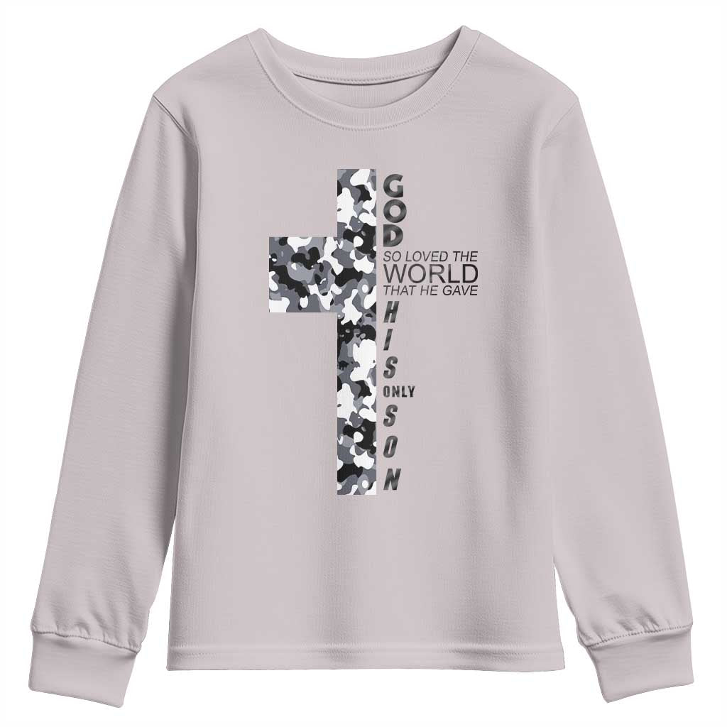 Son Of God Jesus Youth Sweatshirt Camo Christ Cross Christian 9 John 3 16 TS10 Ice Gray Print Your Wear