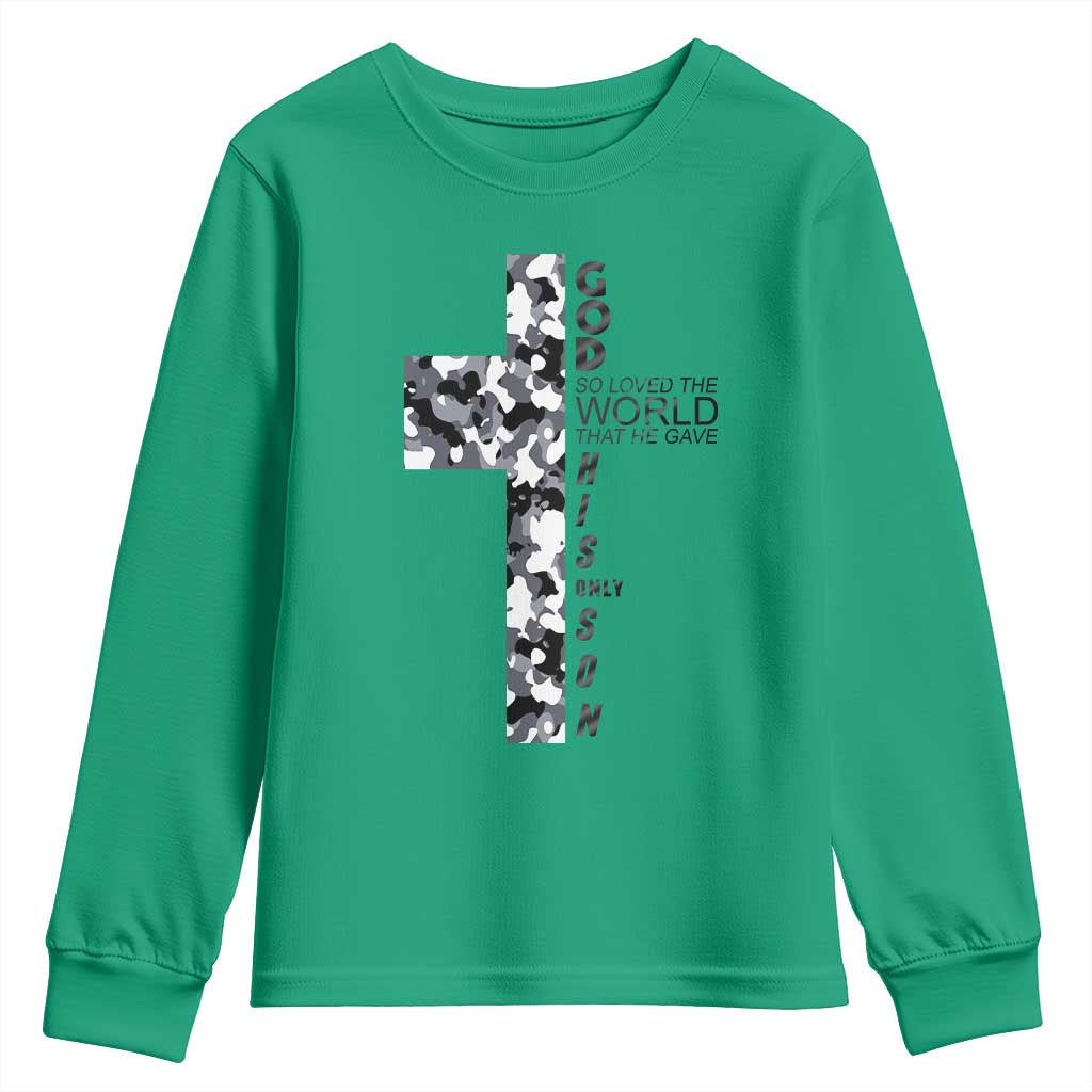 Son Of God Jesus Youth Sweatshirt Camo Christ Cross Christian 9 John 3 16 TS10 Irish Green Print Your Wear