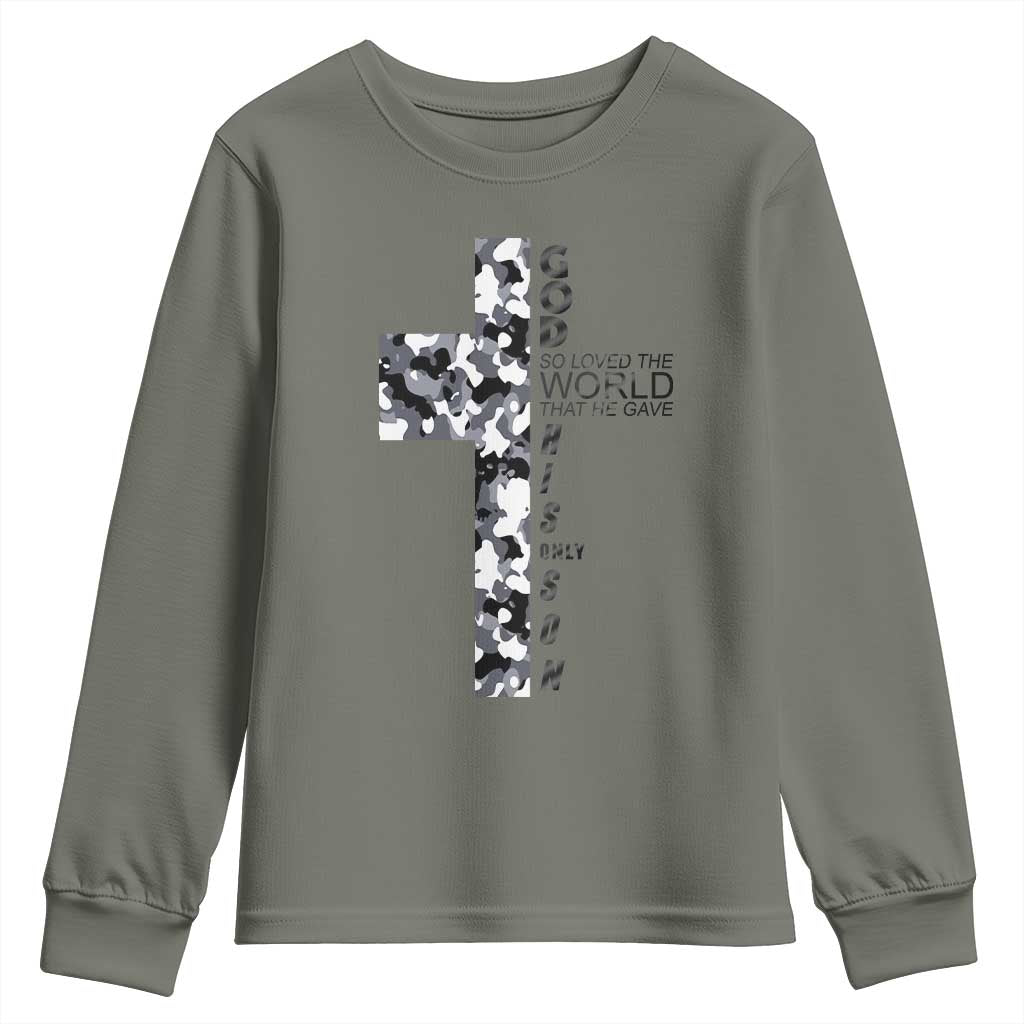 Son Of God Jesus Youth Sweatshirt Camo Christ Cross Christian 9 John 3 16 TS10 Military Green Print Your Wear