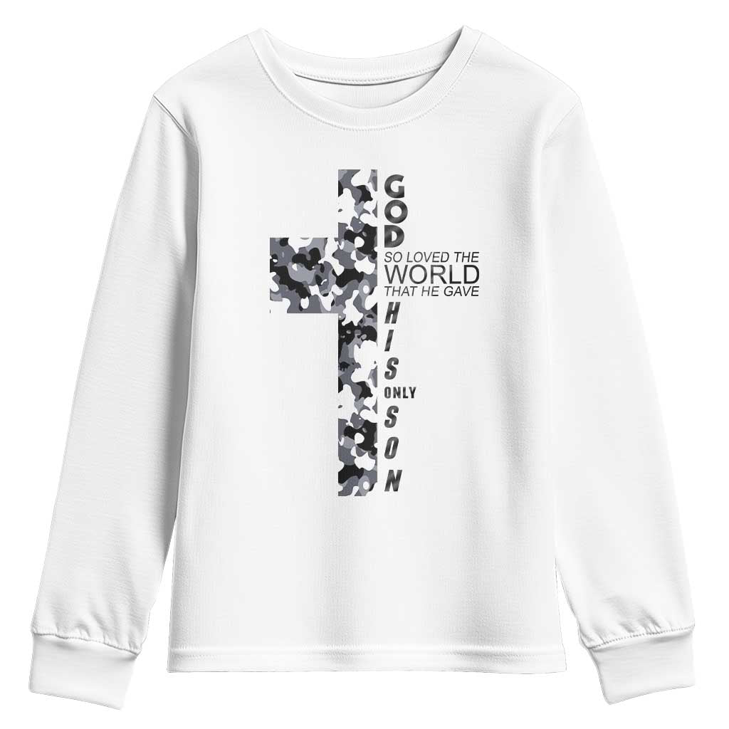 Son Of God Jesus Youth Sweatshirt Camo Christ Cross Christian 9 John 3 16 TS10 White Print Your Wear