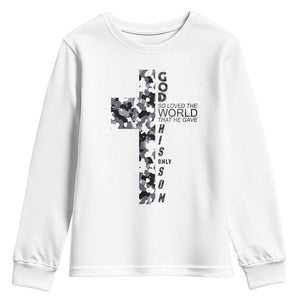 Son Of God Jesus Youth Sweatshirt Camo Christ Cross Christian 9 John 3 16 TS10 White Print Your Wear