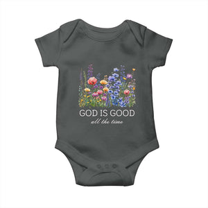 God Is Good Baby Onesie Wildflower Christian Jesus Graphic Religious Bible Verse TS10 Dark Heather Print Your Wear