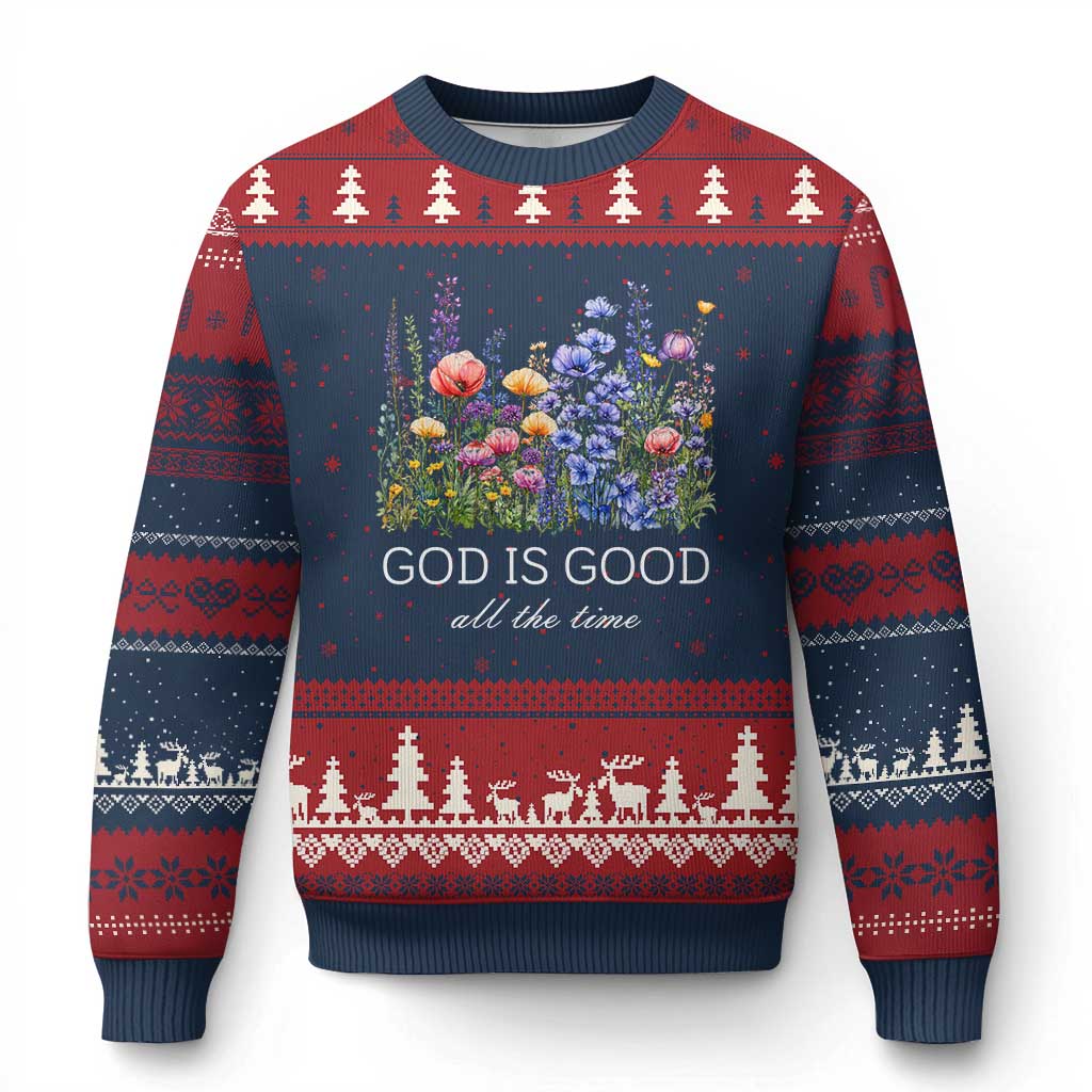 God Is Good Ugly Christmas Sweater Wildflower Christian Jesus Graphic Religious Bible Verse TS10 Navy Red Print Your Wear