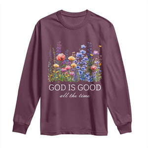 God Is Good Long Sleeve Shirt Wildflower Christian Jesus Graphic Religious Bible Verse TS10 Maroon Print Your Wear
