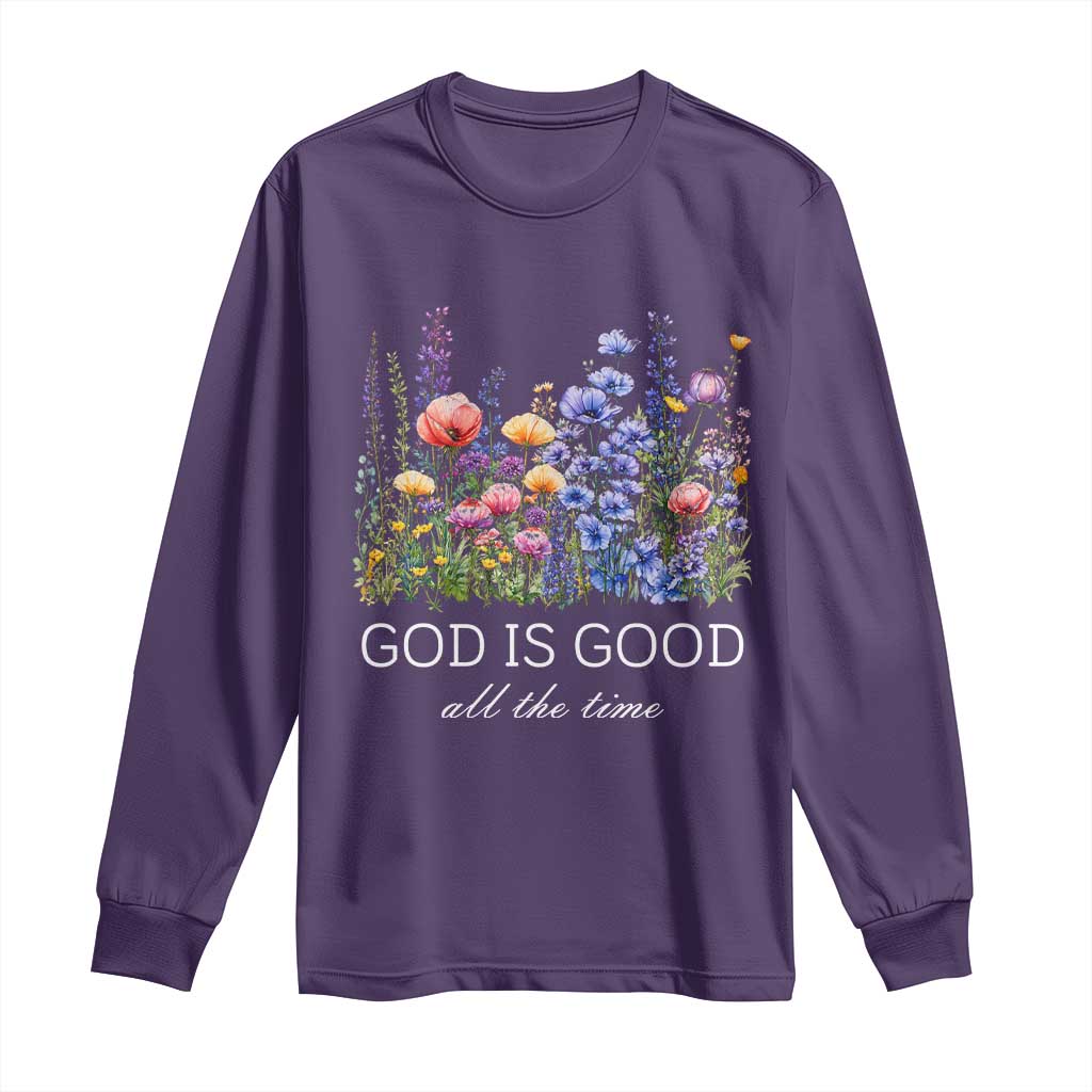 God Is Good Long Sleeve Shirt Wildflower Christian Jesus Graphic Religious Bible Verse TS10 Purple Print Your Wear