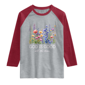 God Is Good Raglan Shirt Wildflower Christian Jesus Graphic Religious Bible Verse TS10 Heather Gray Heather Red Print Your Wear