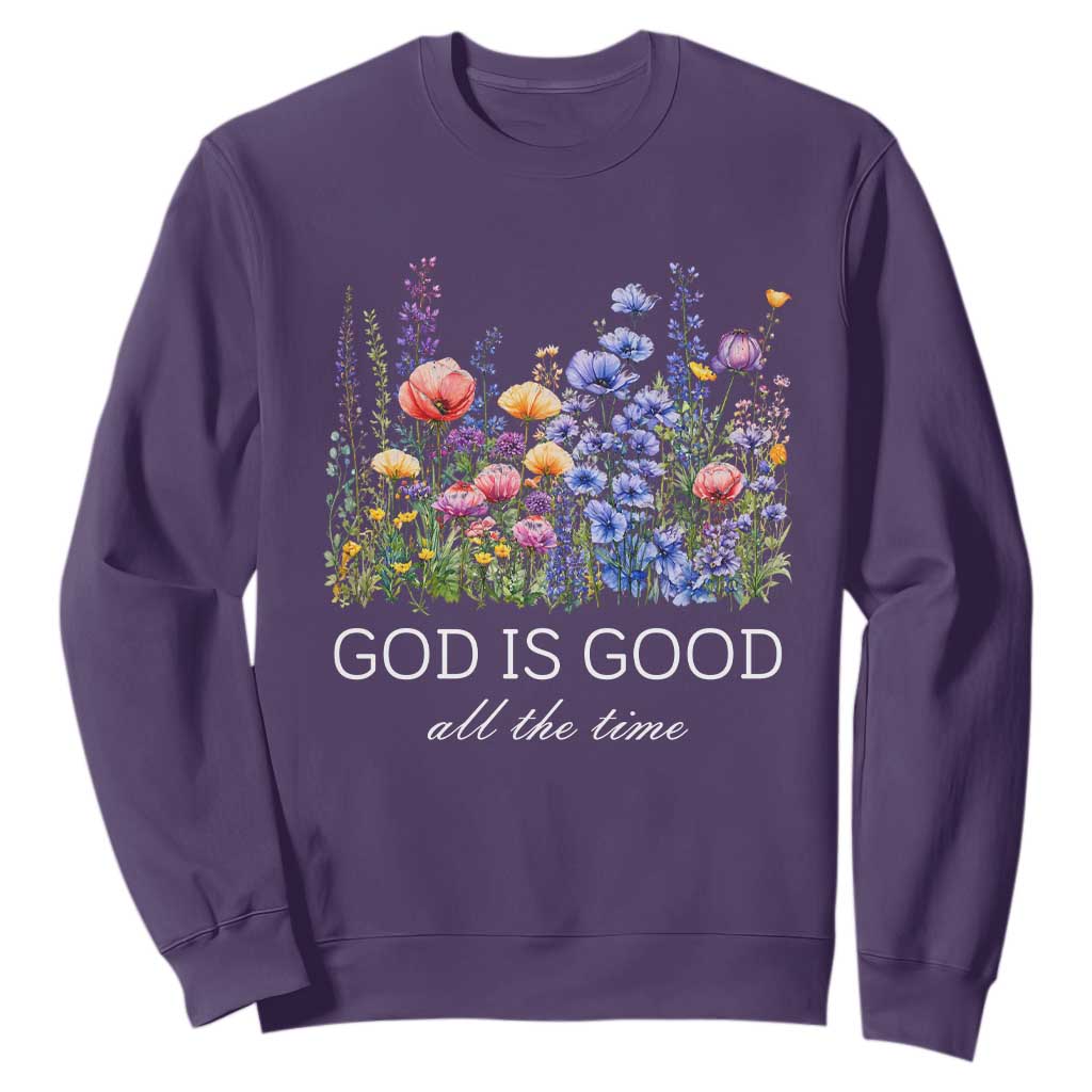 God Is Good Sweatshirt Wildflower Christian Jesus Graphic Religious Bible Verse TS10 Purple Print Your Wear