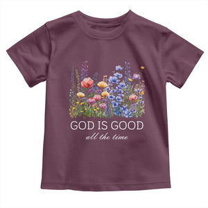 God Is Good Toddler T Shirt Wildflower Christian Jesus Graphic Religious Bible Verse TS10 Maroon Print Your Wear