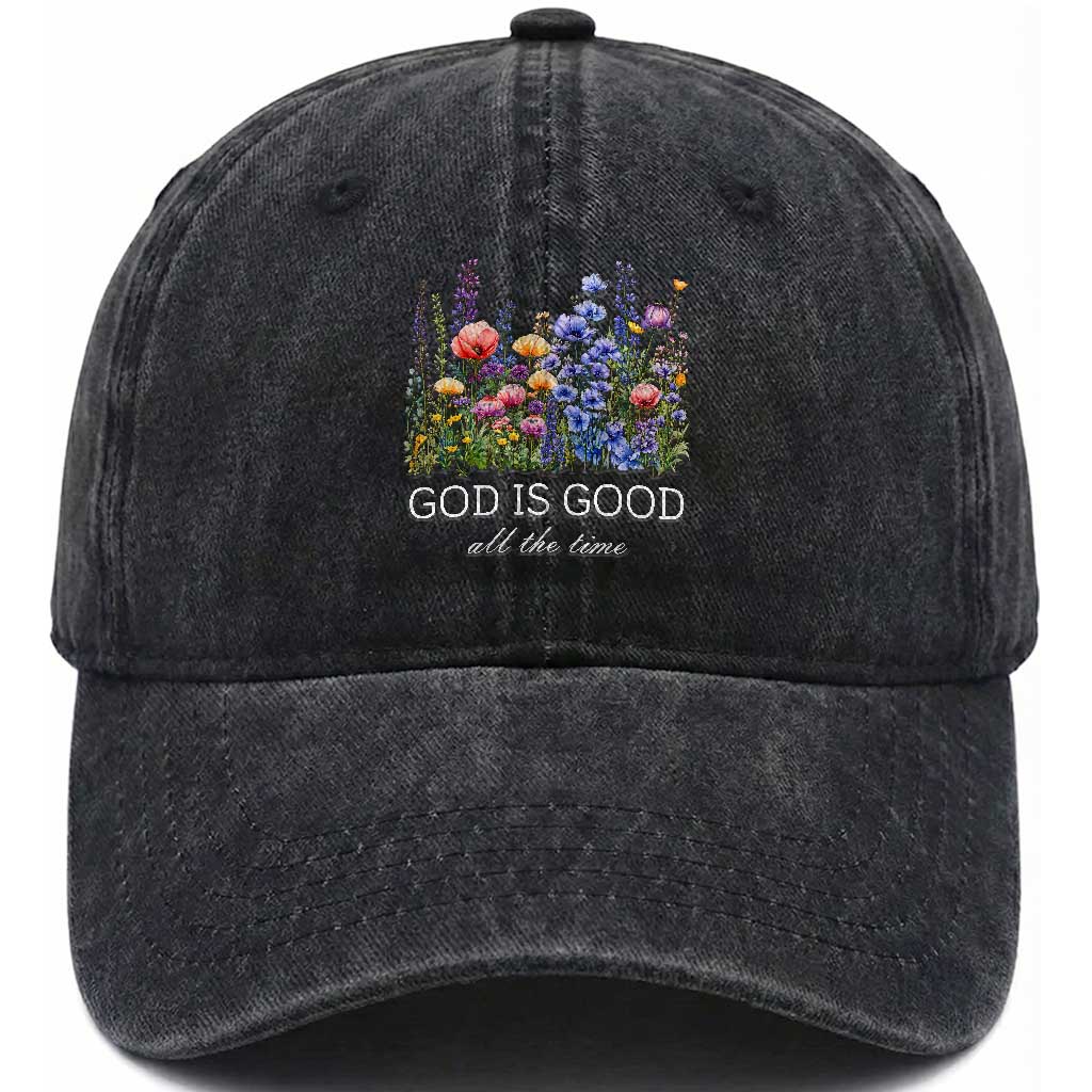 God Is Good Washed Cotton Baseball Cap Wildflower Christian Jesus Graphic Religious Bible Verse TS10 Print Your Wear