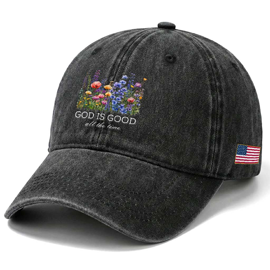 God Is Good Washed Cotton Baseball Cap Wildflower Christian Jesus Graphic Religious Bible Verse TS10 Print Your Wear
