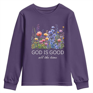 God Is Good Youth Sweatshirt Wildflower Christian Jesus Graphic Religious Bible Verse TS10 Purple Print Your Wear