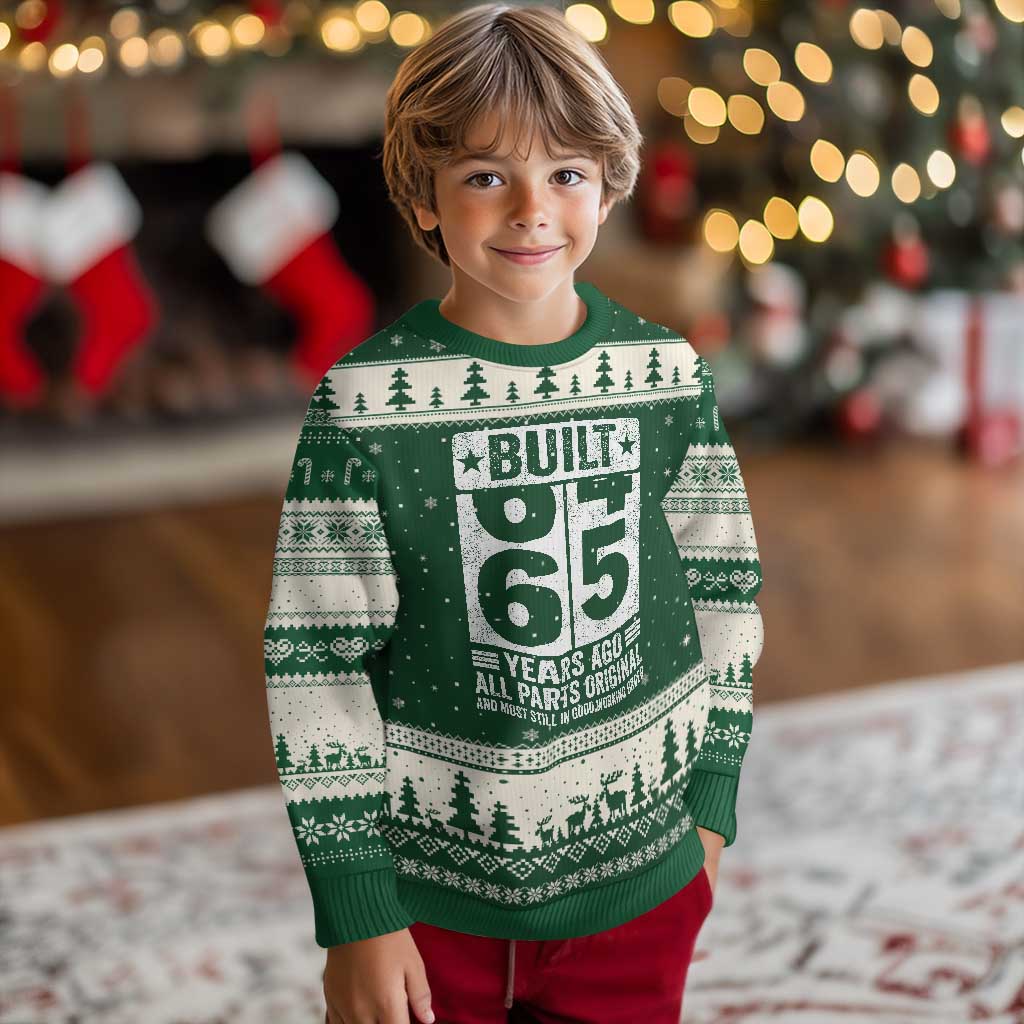 65th Birthday Ugly Christmas Sweater Built 65 Years Ago All Parts Original Gifts TS10 Forest Green Beige Print Your Wear
