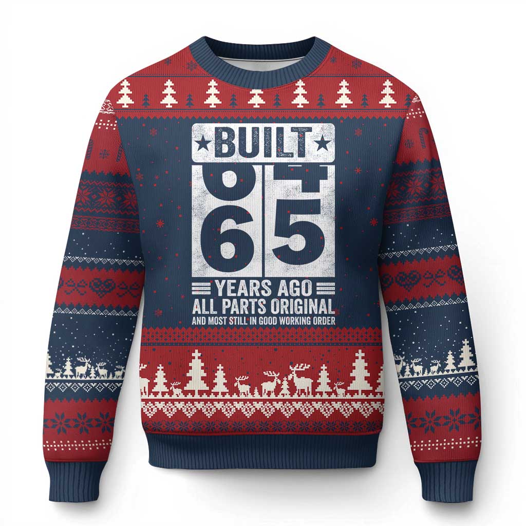 65th Birthday Ugly Christmas Sweater Built 65 Years Ago All Parts Original Gifts TS10 Navy Red Print Your Wear