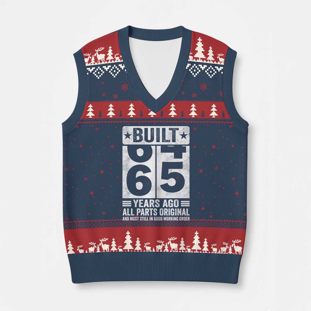 65th Birthday V-Neck Knit Sweater Vest Built 65 Years Ago All Parts Original Gifts TS10 Navy Red Print Your Wear