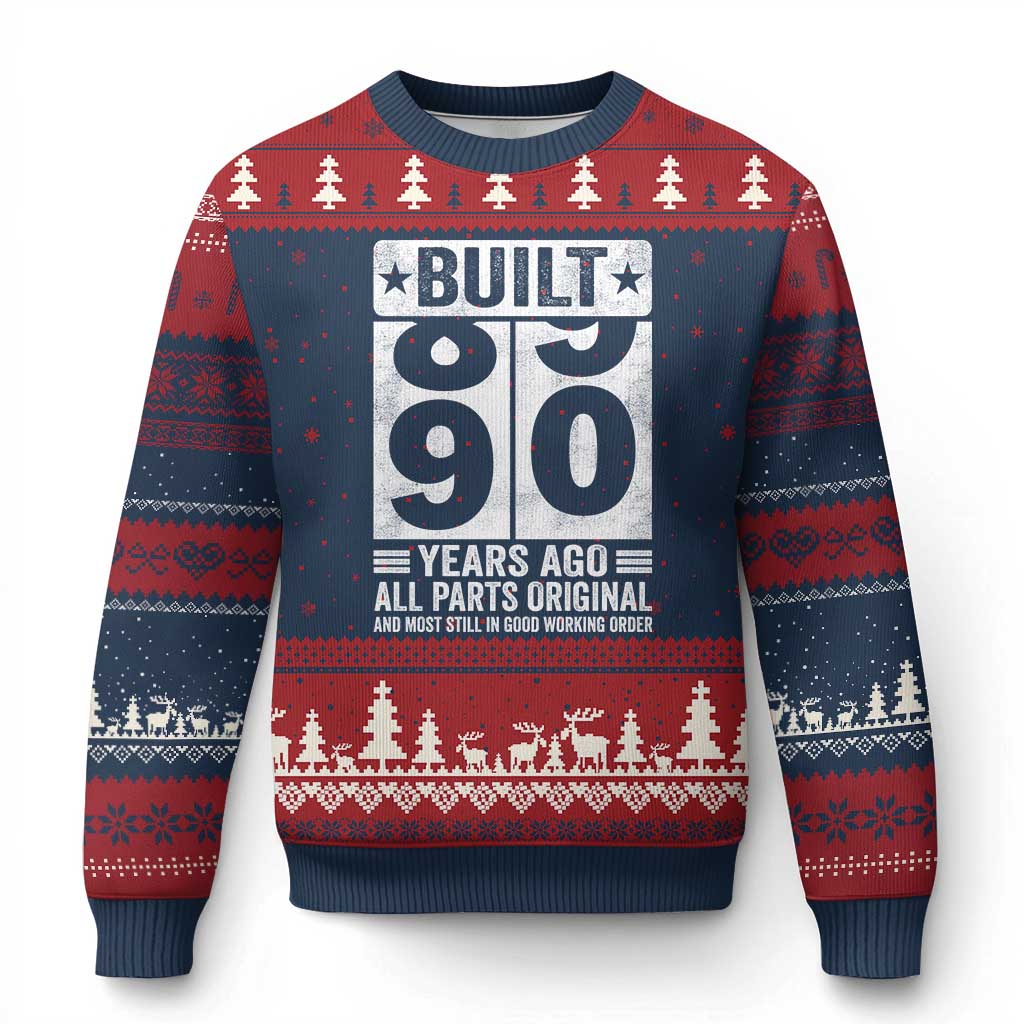 90th Birthday Ugly Christmas Sweater Built 90 Years Ago All Parts Original Gifts TS10 Navy Red Print Your Wear
