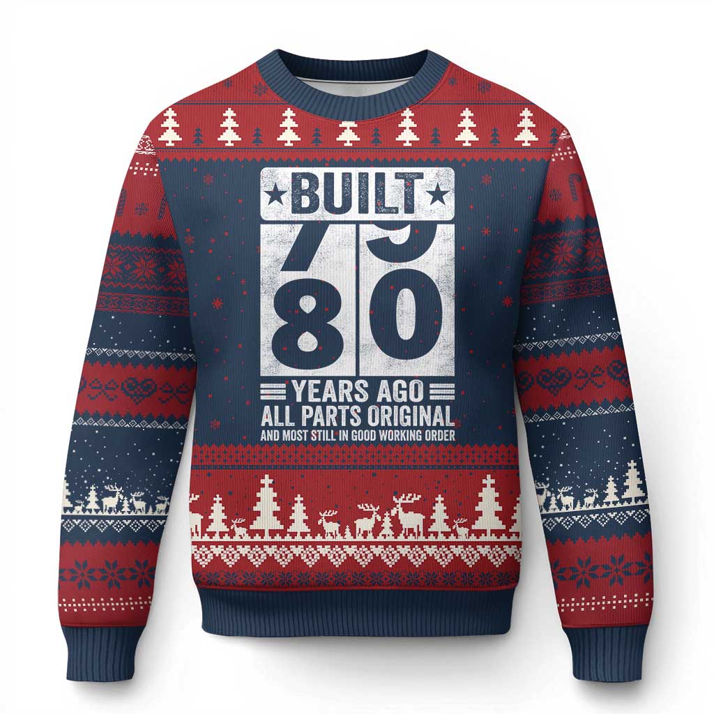 80th Birthday Ugly Christmas Sweater Built 80 Years Ago All Parts Original Gifts TS10 Navy Red Print Your Wear