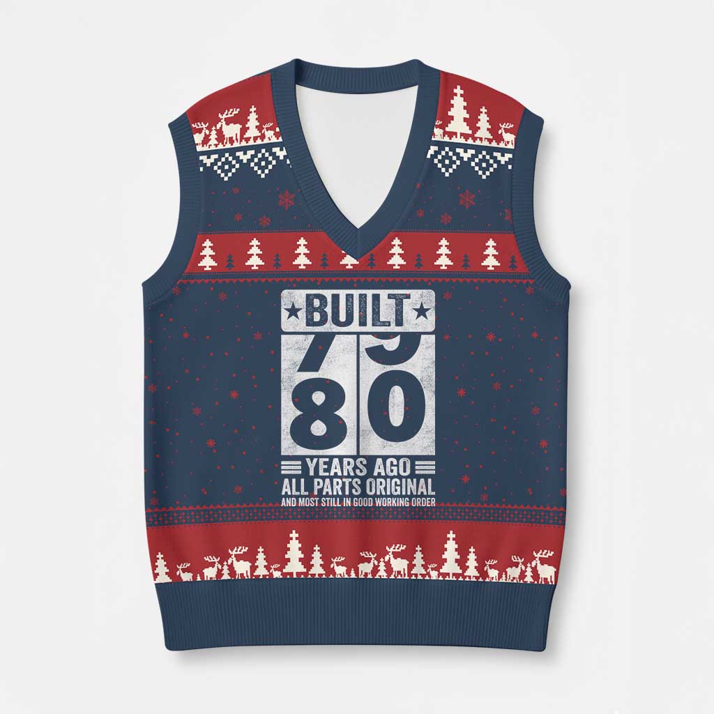 80th Birthday V-Neck Knit Sweater Vest Built 80 Years Ago All Parts Original Gifts TS10 Navy Red Print Your Wear