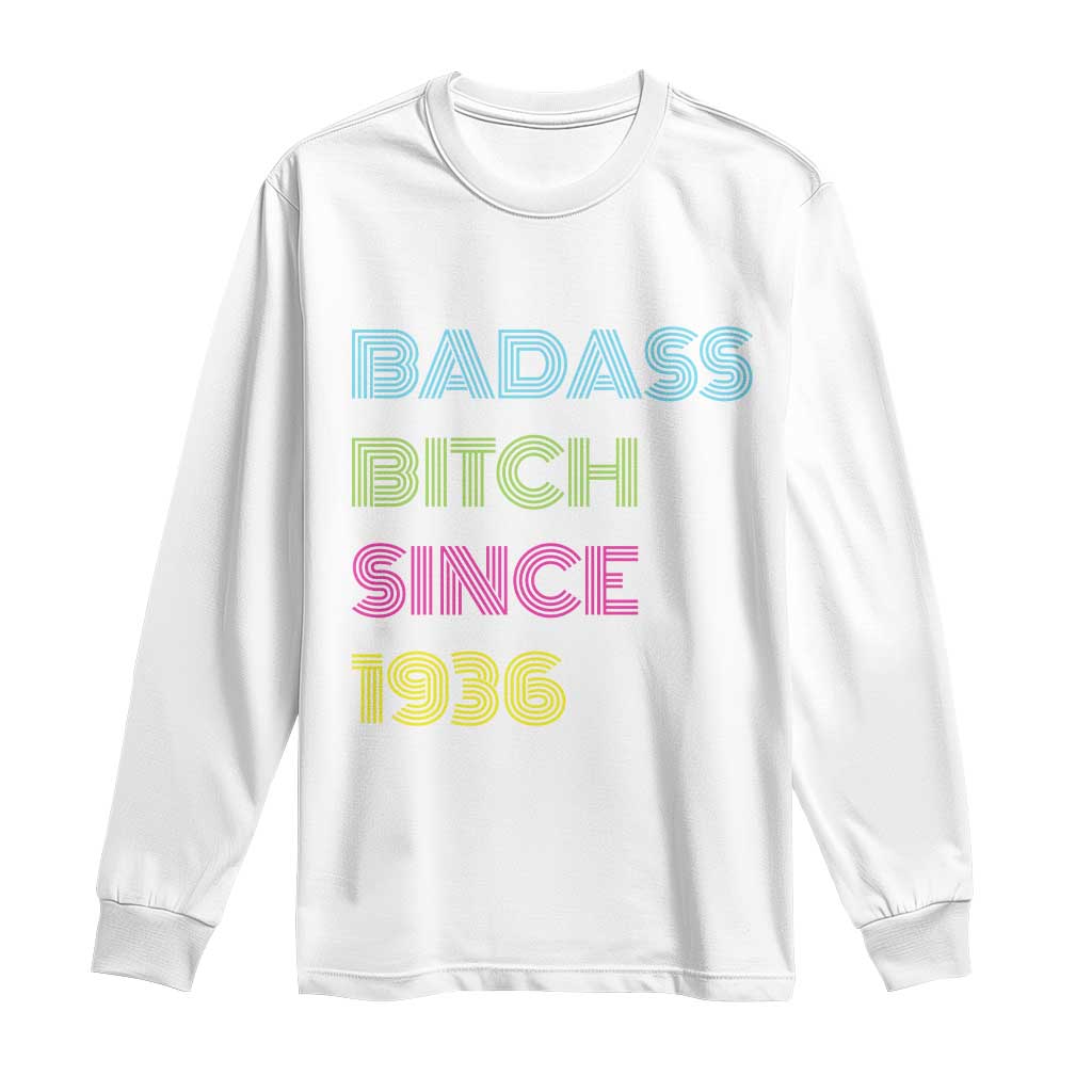 Funny 90th Birthday Long Sleeve Shirt Retro Vintage Badass Bih Since 1936 TS10 White Print Your Wear