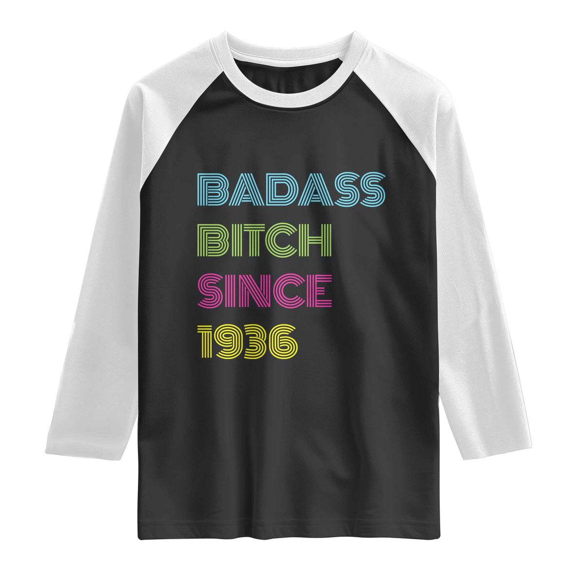 Funny 90th Birthday Raglan Shirt Retro Vintage Badass Bih Since 1936 TS10 Black White Print Your Wear