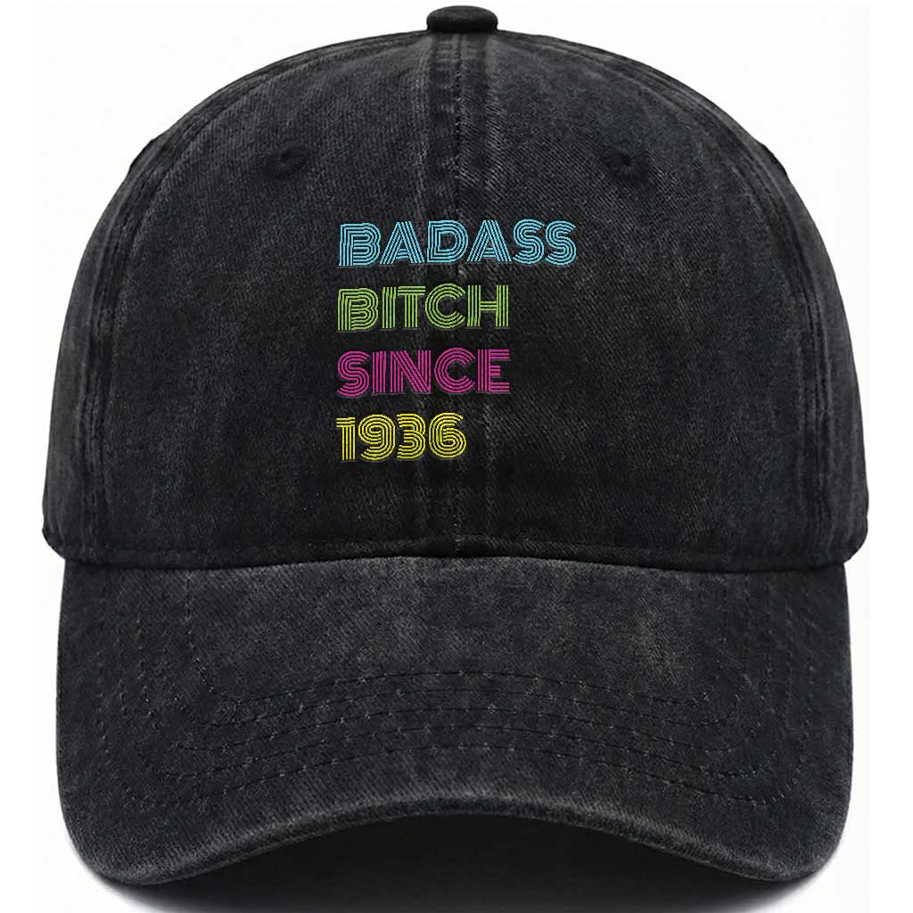 Funny 90th Birthday Washed Cotton Baseball Cap Retro Vintage Badass Bih Since 1936 TS10 Print Your Wear