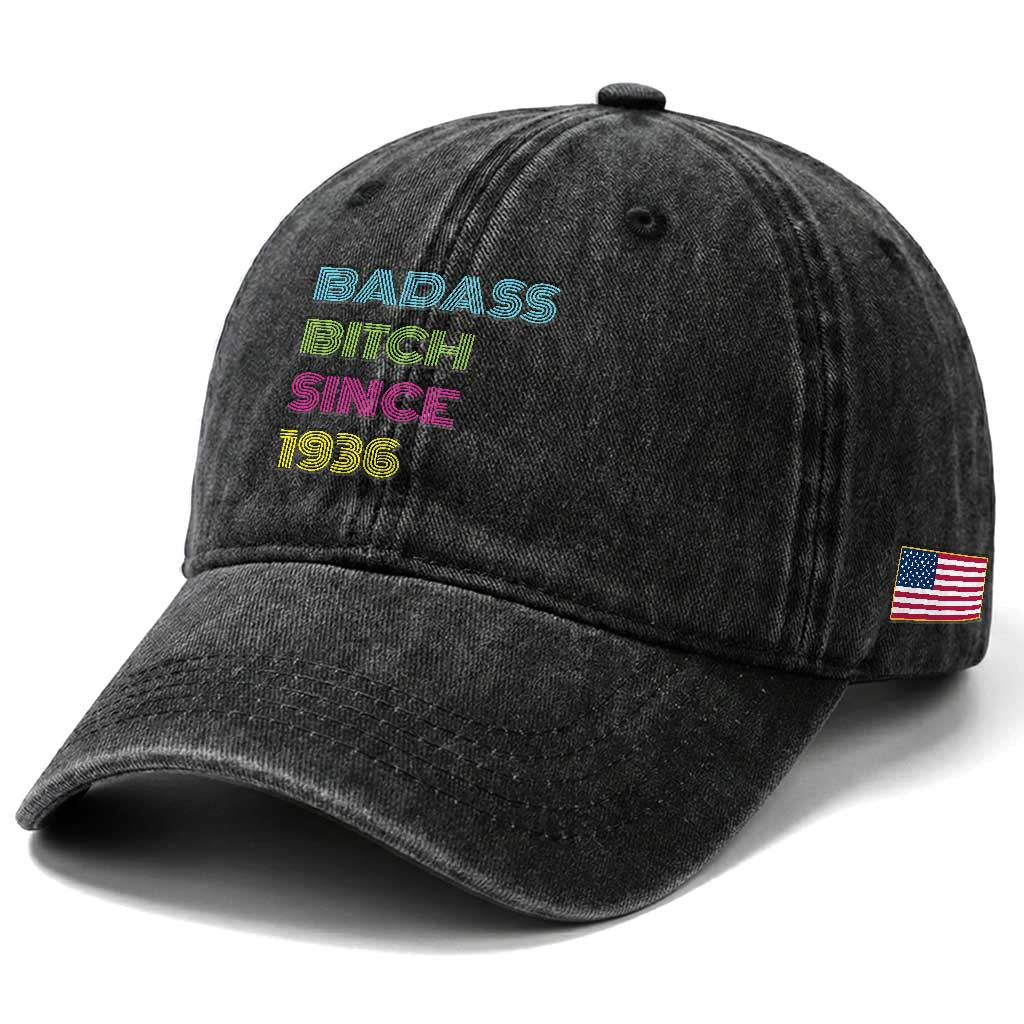 Funny 90th Birthday Washed Cotton Baseball Cap Retro Vintage Badass Bih Since 1936 TS10 Print Your Wear