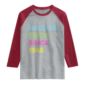 Funny 80th Birthday Raglan Shirt Retro Vintage Badass Bih Since 1946 TS10 Heather Gray Heather Red Print Your Wear