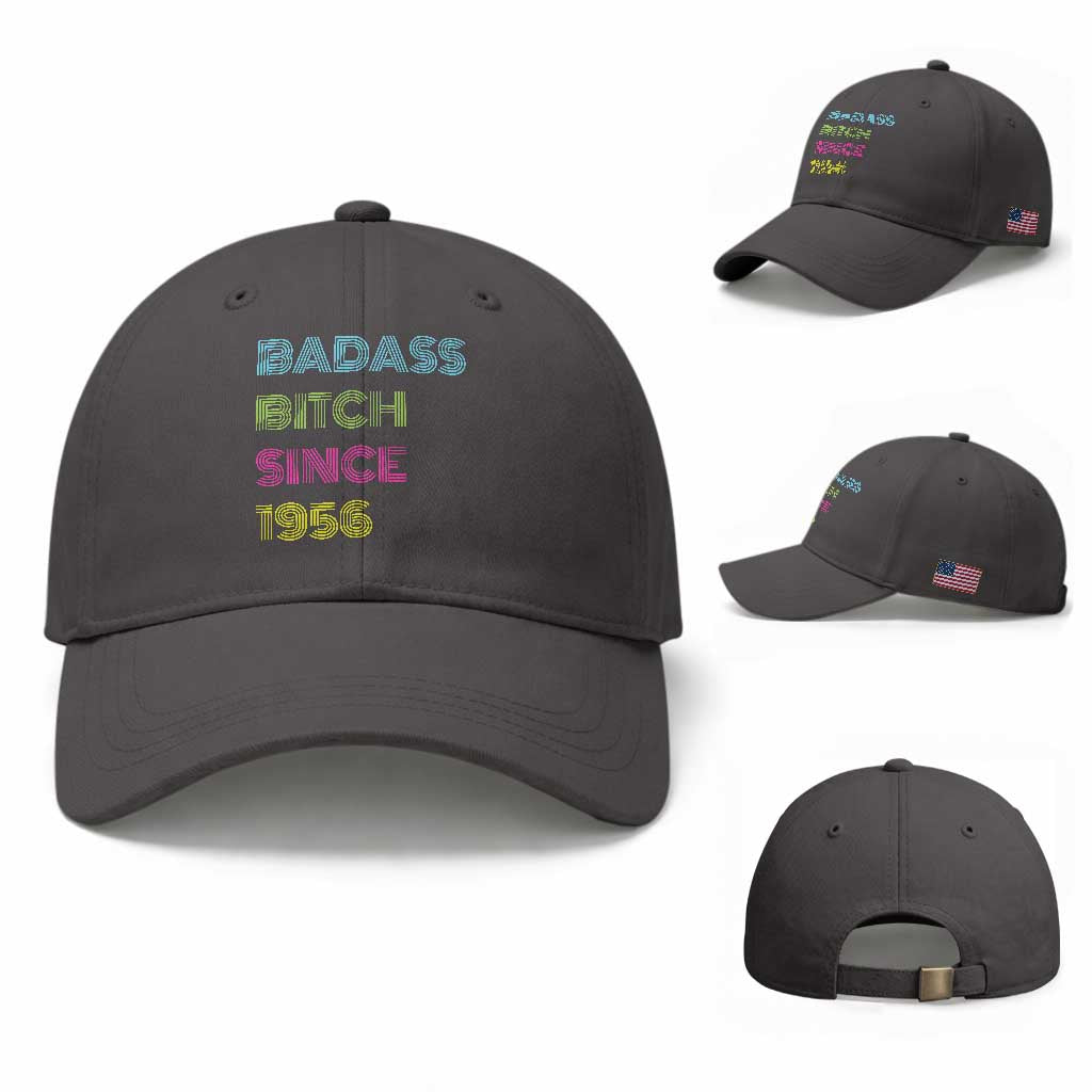 Funny 70th Birthday Baseball Cap Retro Vintage Badass Bih Since 1956 TS10 Baseball Cap Universal Fit Dark Gray Print Your Wear