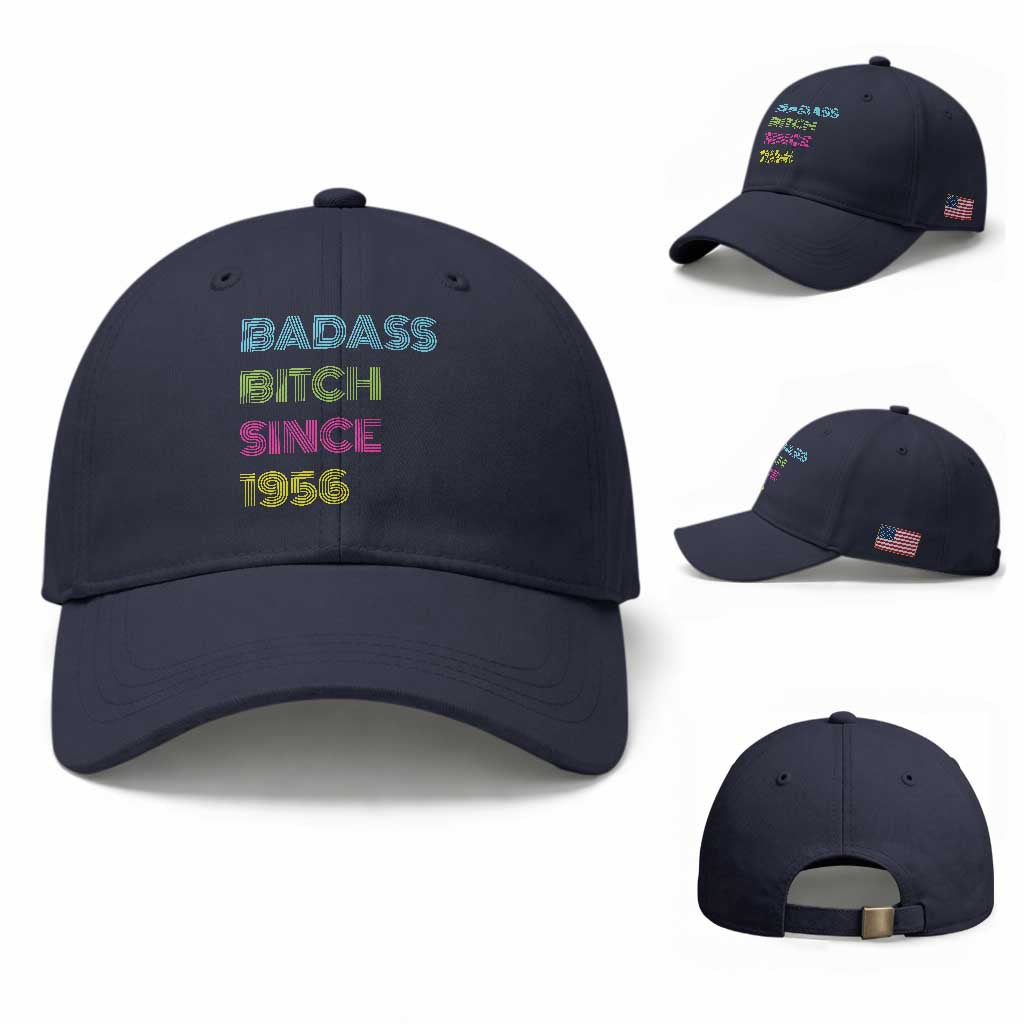 Funny 70th Birthday Baseball Cap Retro Vintage Badass Bih Since 1956 TS10 Baseball Cap Universal Fit Navy Print Your Wear