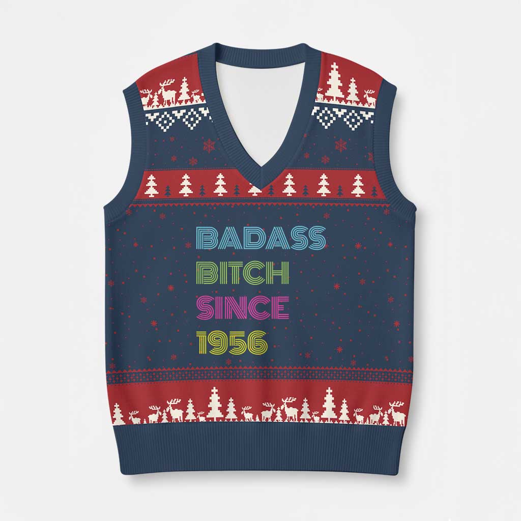 Funny 70th Birthday V-Neck Knit Sweater Vest Retro Vintage Badass Bih Since 1956 TS10 Navy Red Print Your Wear