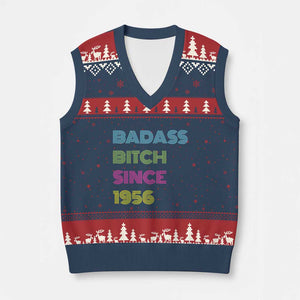 Funny 70th Birthday V-Neck Knit Sweater Vest Retro Vintage Badass Bih Since 1956 TS10 Navy Red Print Your Wear