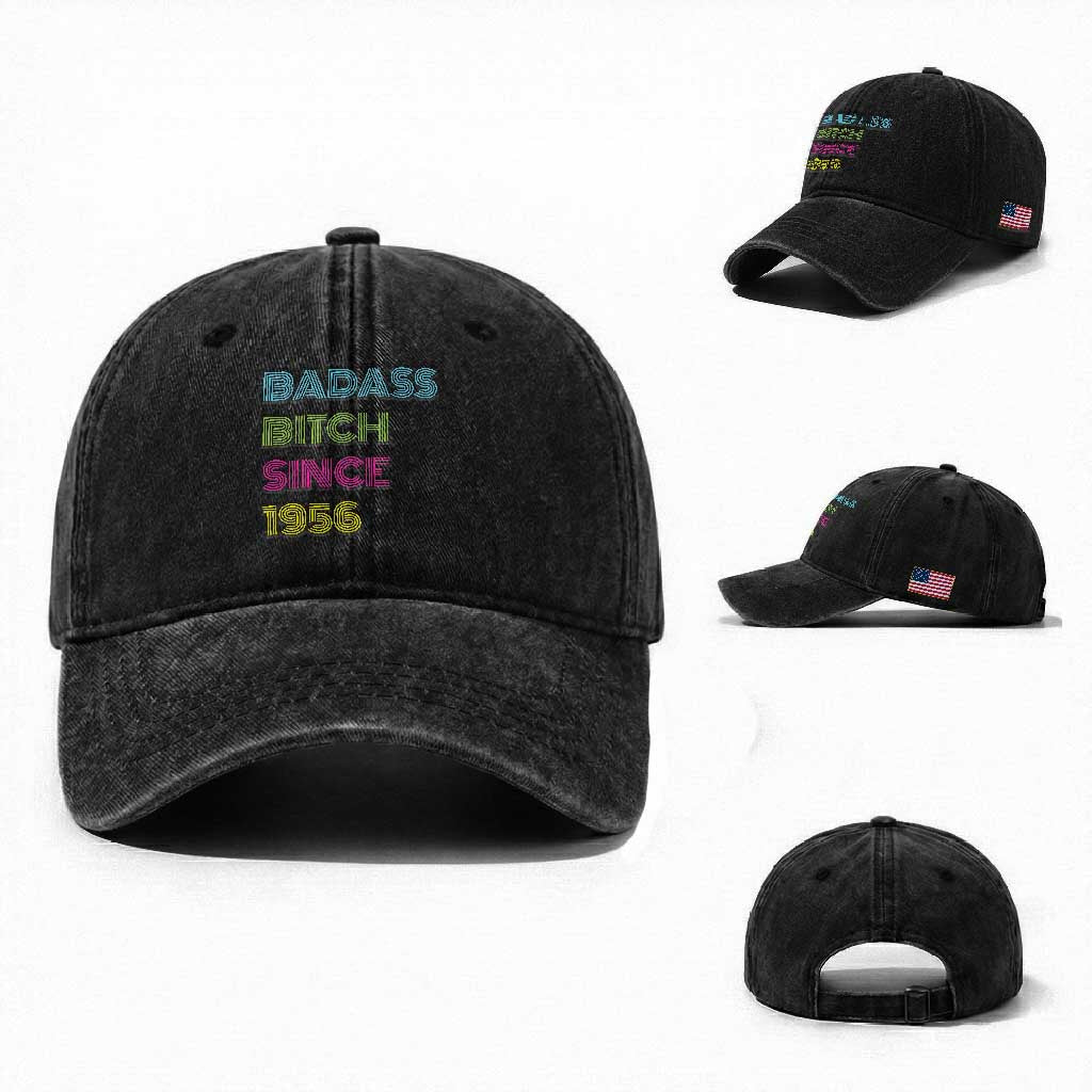 Funny 70th Birthday Washed Cotton Baseball Cap Retro Vintage Badass Bih Since 1956 TS10 Washed Cap Universal Fit Black Print Your Wear