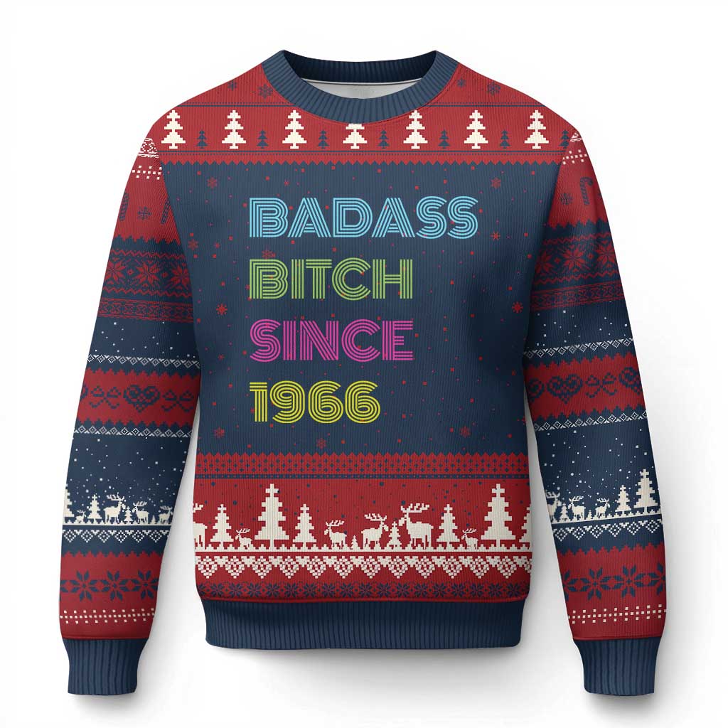 Funny 60th Birthday Ugly Christmas Sweater Retro Vintage Badass Bih Since 1966 TS10 Navy Red Print Your Wear