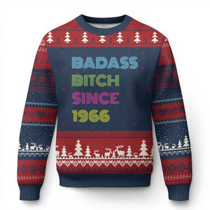 Funny 60th Birthday Ugly Christmas Sweater Retro Vintage Badass Bih Since 1966 TS10 Navy Red Print Your Wear
