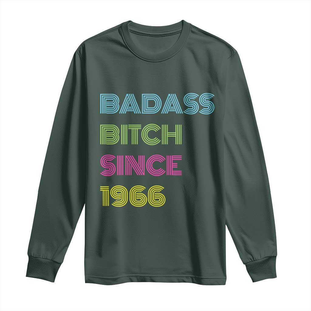 Funny 60th Birthday Long Sleeve Shirt Retro Vintage Badass Bih Since 1966 TS10 Dark Forest Green Print Your Wear