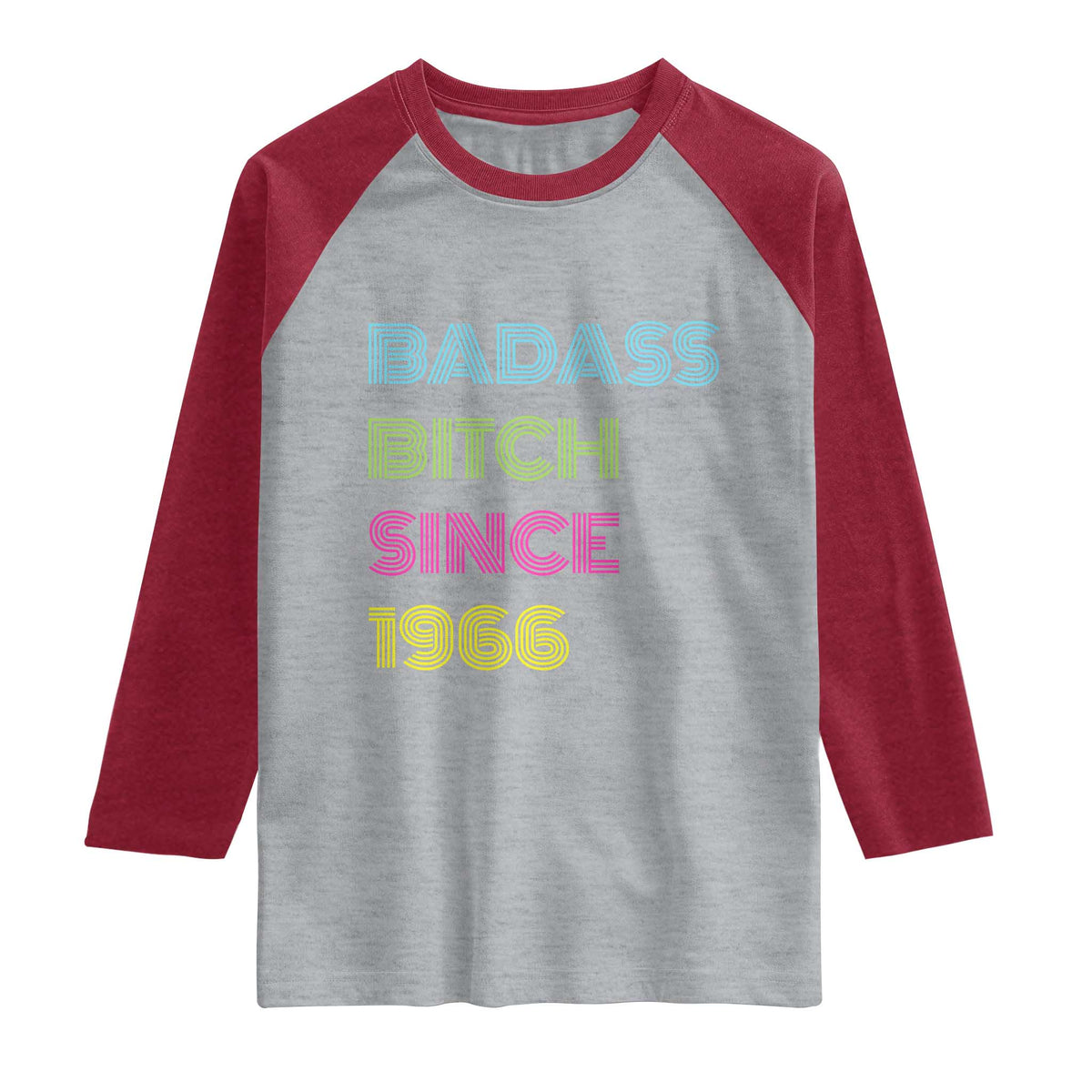 Funny 60th Birthday Raglan Shirt Retro Vintage Badass Bih Since 1966 TS10 Heather Gray Heather Red Print Your Wear